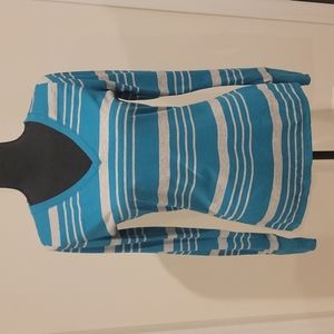 Women's Mossimo Long Sleeve TShirt with Stipes, Large, Grey and Teal